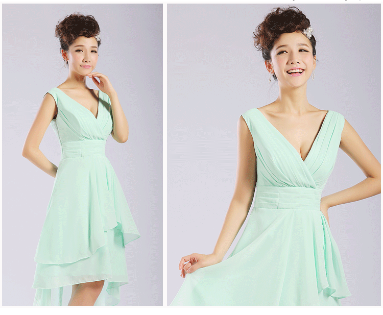 พร้อมส่ง ชุดราตรีสั้น ชุดเพื่อนเจ้าสาว สีเขียวอ่อน Green-001A