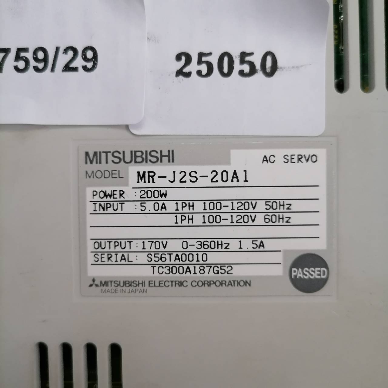 SERVO DRIVE " MITSUBISHI " รุ่น MR-J2S-20A1