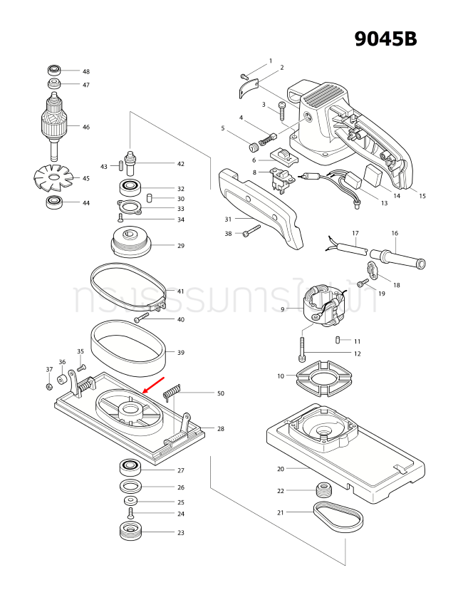 ฐานล่าง เครื่องขัดกระดาษทราย มากีต้า Makita 9045B, 9045N [#28] Pn.134645-3 (แท้) ##