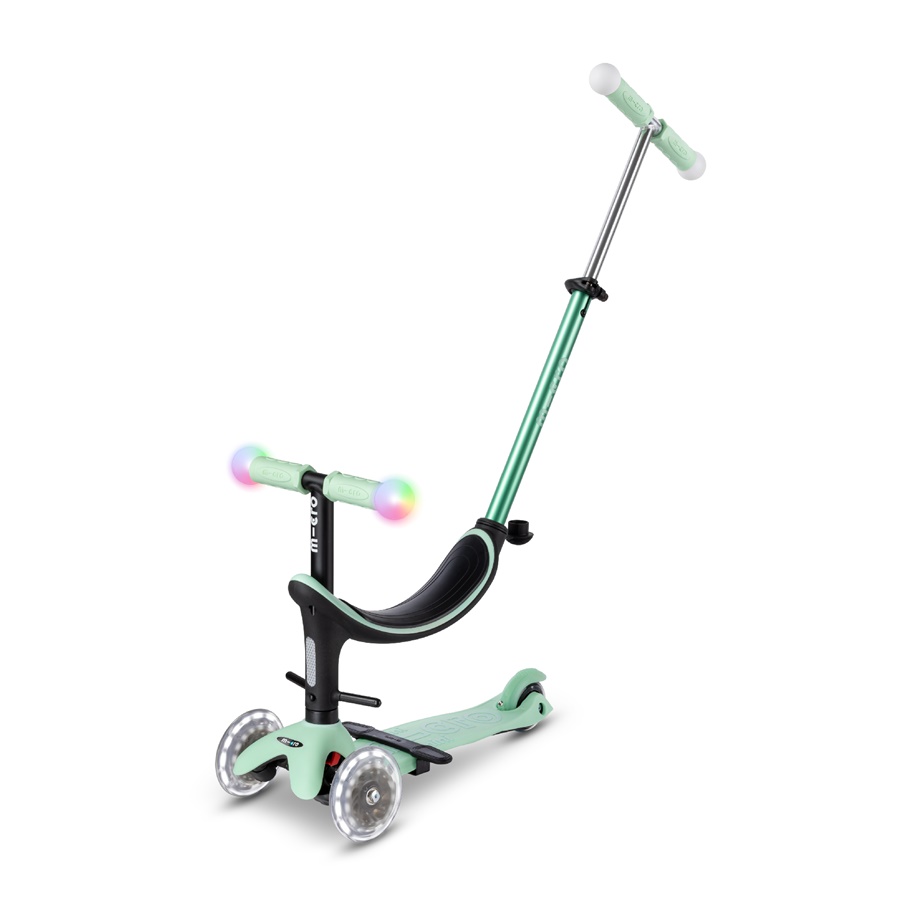 สกู๊ตเตอร์เด็ก MICRO SCOOTERS รุ่น MINI2GROW DELUXE MAGIC LED สกูตเตอร์ 3 ล้อ แบบ all-in-one มาพร้อม t-bar 2 รูปแบบในคันเดียว ใช้งานได้ทั้งแบบนั่งและยืน รวมถึงผู้ปกครองสามารถช่วยเข็นบังคับทิศทางได้