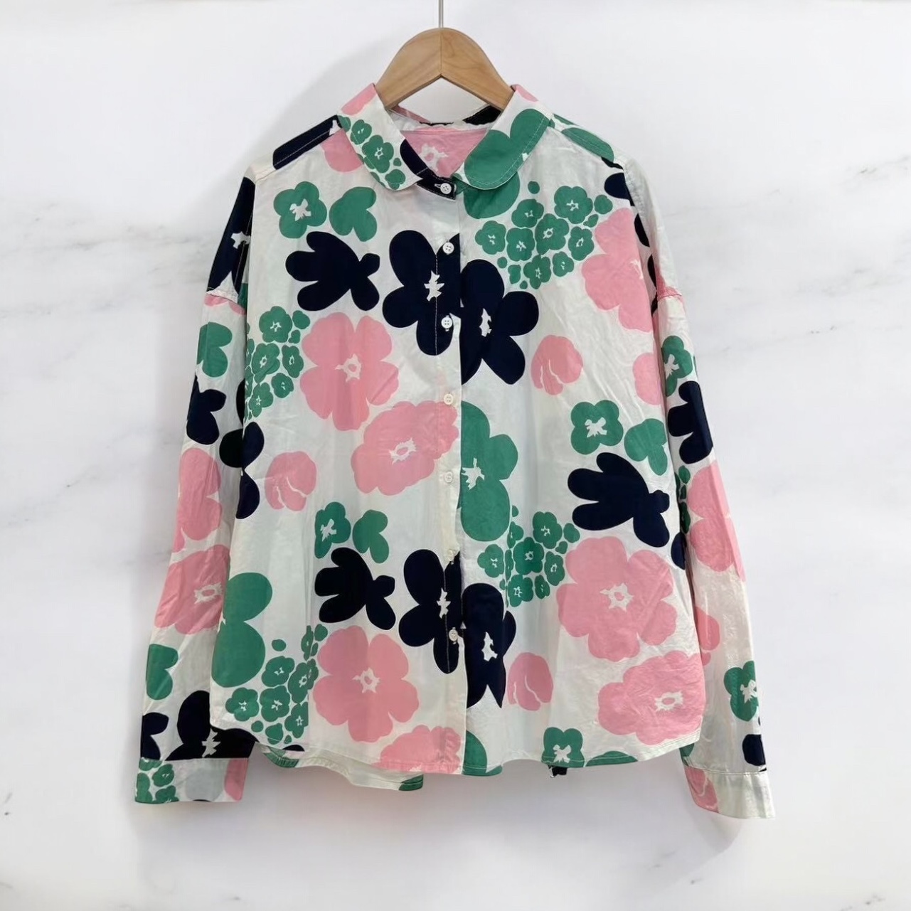 เสื้อเชิ้ตผ้าฝ้ายลายดอกไม้