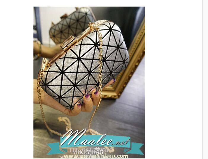 พร้อมส่ง Evening Clutch กระเป๋าออกงาน สีเงินลายตาราง พร้อมสายสะพายยาว