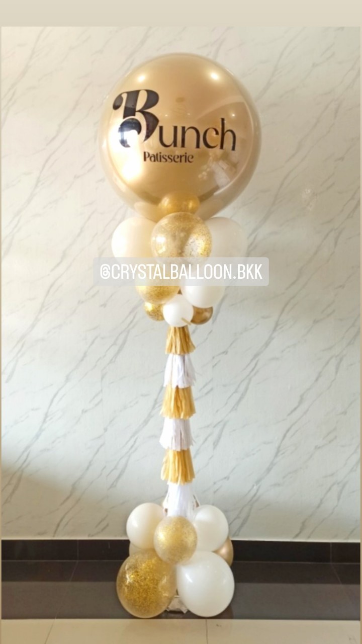 เสาลูกโป่ง เปิดร้าน ลูกโป่งยาง ขนาด 36" สีทองอ่อนโครเมี่ยม 1 เสา พร้อมตกแต่ง สามารถเปลี่ยนสีลูกโป่ง/เปลี่ยนข้อความได้