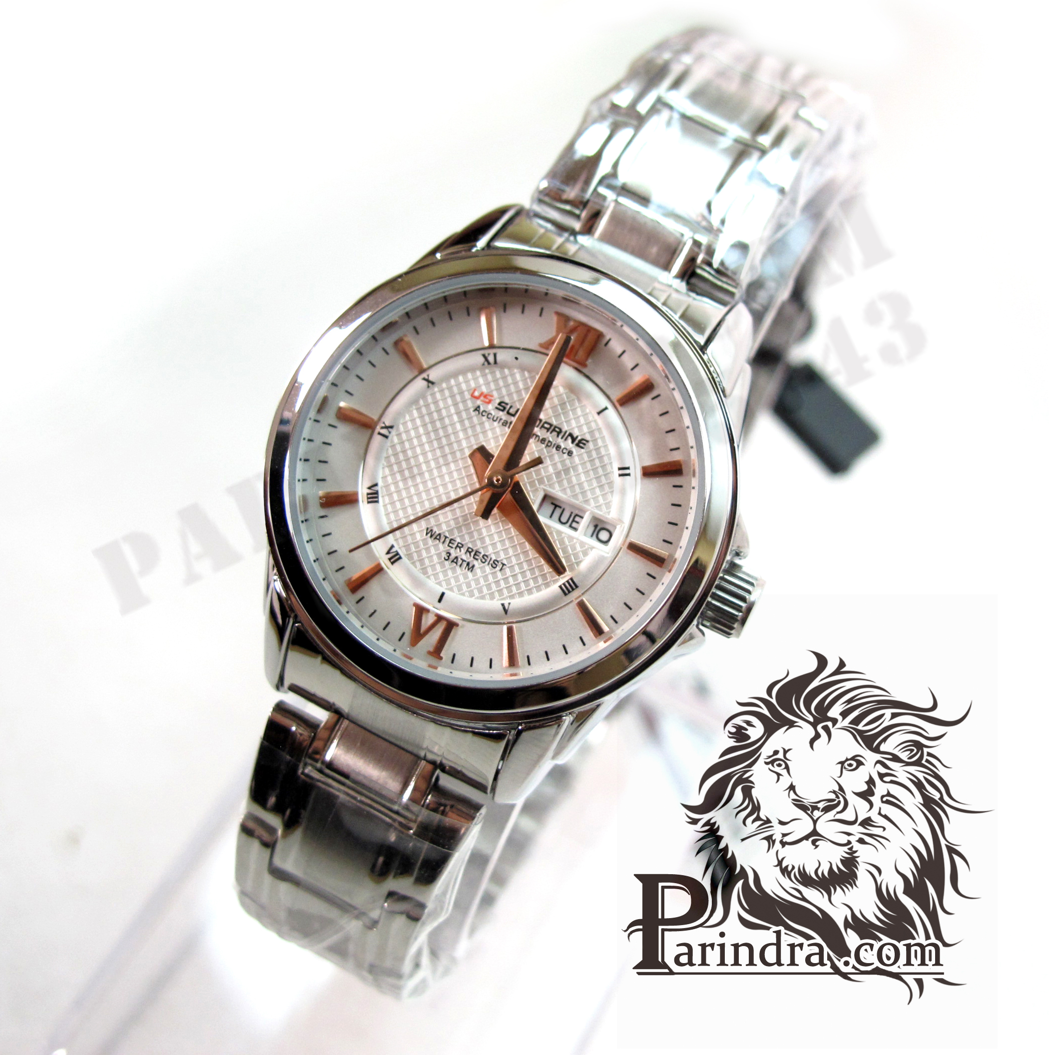 นาฬิกาคู่ US submarine รุ่น J099DD ของแท้ 100% ตัว Accuratc Timcpiece สีเงินหน้าปัดขาวเข็มสีPINK GOLD