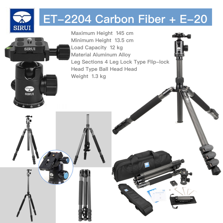 ขาตั้งกล้อง Sirui ET-2204 Carbon Fiber + หัวบอล E-20 จัดส่งฟรี รับประกันศูนย์ 6 ปี