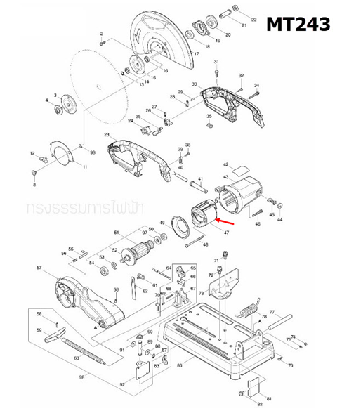 ฟิลคอยล์ แท่นตัดไฟเบอร์ Maktec-Makita MT243, M2401, M2401B [#47] (แท้) ##