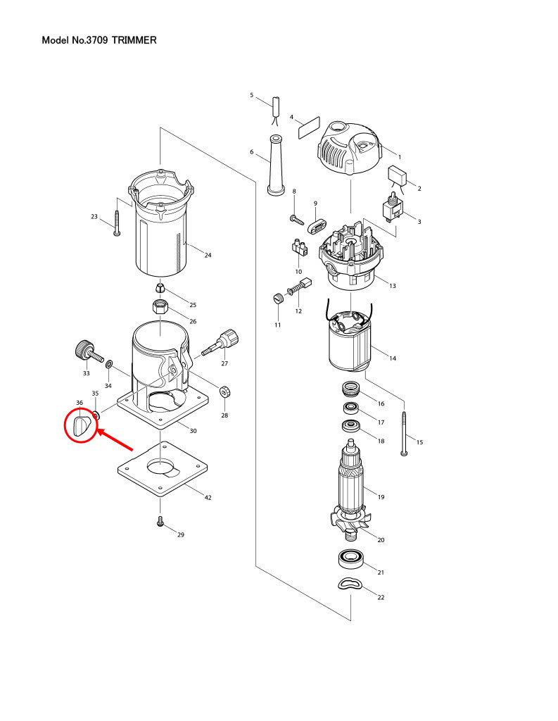 THUMB NUT M5 เครื่องเซาะร่องทริมเมอร์ Makita 3709 [#36] Pn.252652-5 (แท้) ##