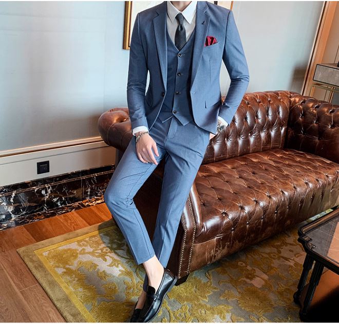 Pre-order ชุดสูทชาย เนื้อผ้าฟูเด้ง สีดำ (พร้อมเสื้อกั๊ก)