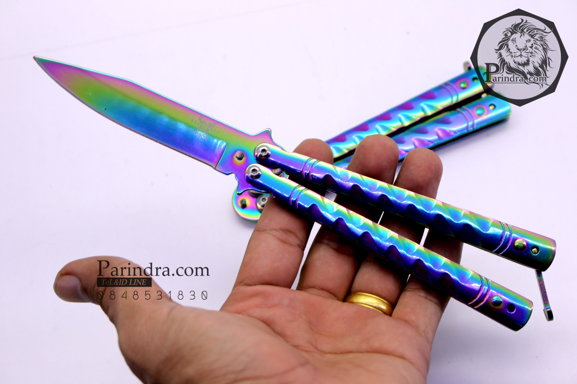 มีดบาลีซอง Balisong มีดควง มีดปีกผีเสื้อ สีรุ้งอะโนไดซ์ ขนาด 9 นิ้ว BLA007