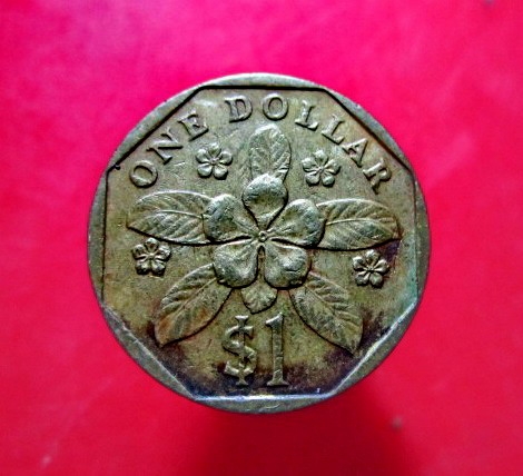 เหรียญสกุลเงิน 1 ดอลลารื ประเทศ สิงคโปร์ ค.ศ 1989 สีเหลือง