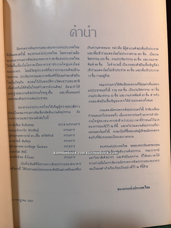 สูจิบัตร นิทรรศการศิลปกรรม ธนาคารแห่งประเทศไทย ( ที่ได้รับรางวัล ) พ.ศ.2525