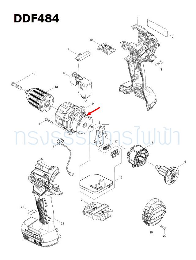 การ์ดบังสะเก็ด ด้านซ้าย ไขควงกระเเทกไร้สาย Makita GB-801, DDF484 Pn.127500-6 (แท้) ##