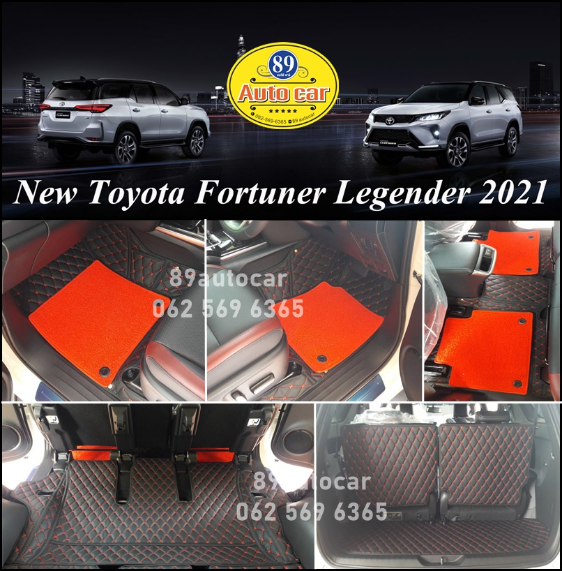 พรมรถ Toyota Fortuner 2021 Legender ปูพรม7D สีดำด้ายแดง + ดักฝุ่นสีแดง