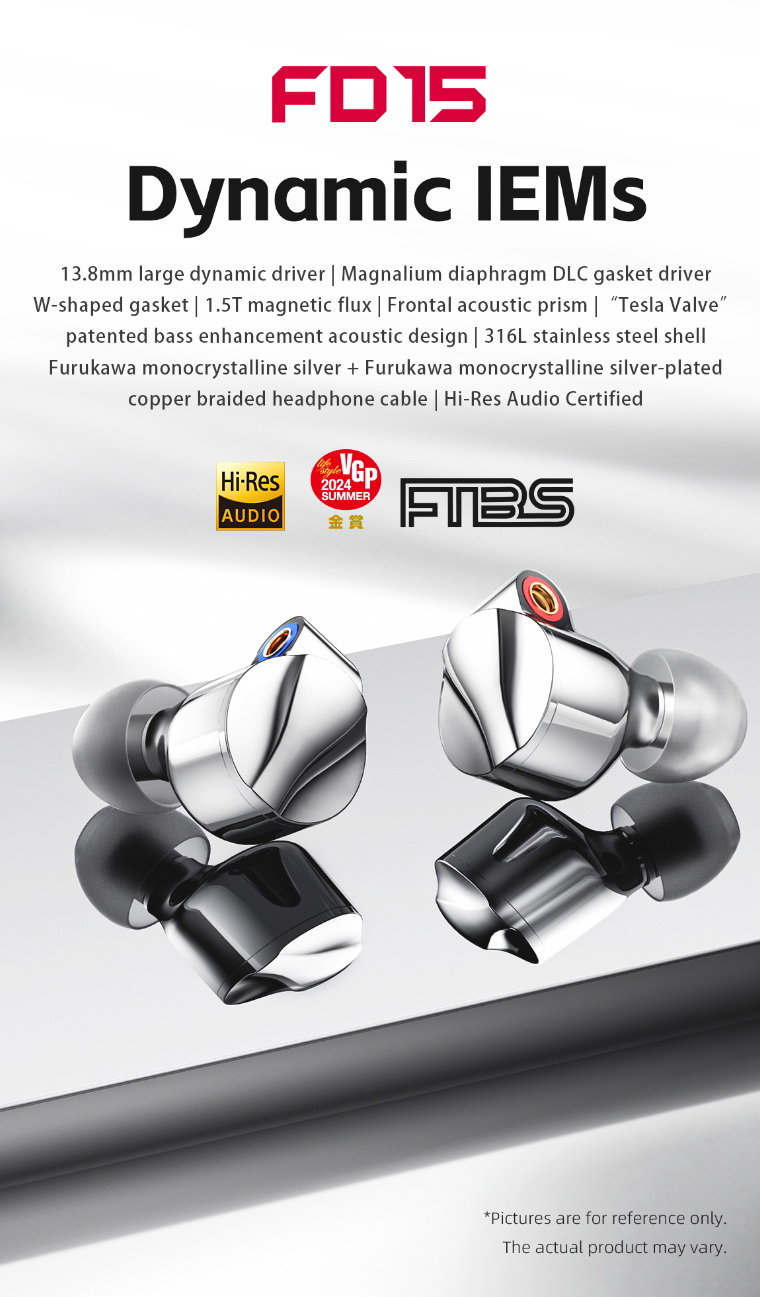 FiiO FD15 หูฟัง IEMs ไดรเวอร์ไดนามิก 13.8 มม.ไดอะแฟรมแมกเนเลียม บอดี้แสตนเลส 316L รองรับ Hi-Res ประกันศูนย์ไทย