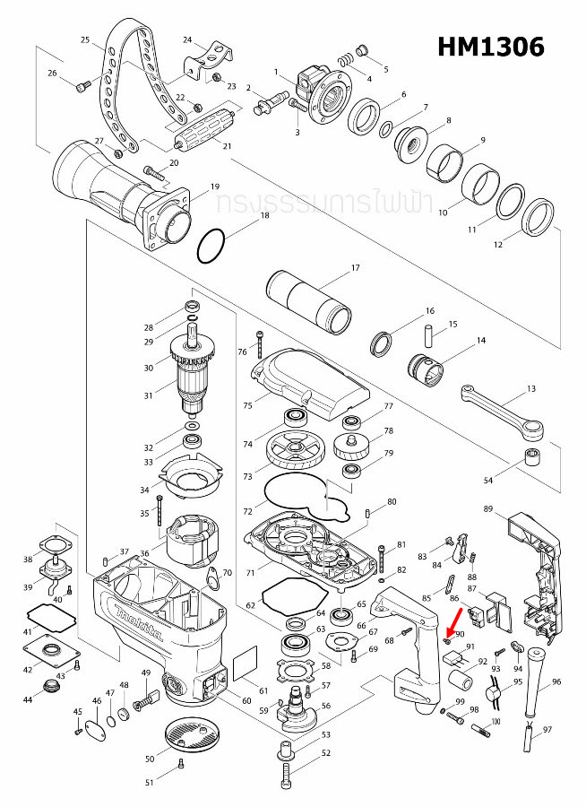 PAN HEAD SCREW M4X8 สกัด เจาะพื้น มากีต้า Makita HM1305, HM1306 [#90], 1805N [#68], 5201N [#69] Pn.652014-1 (แท้) ##