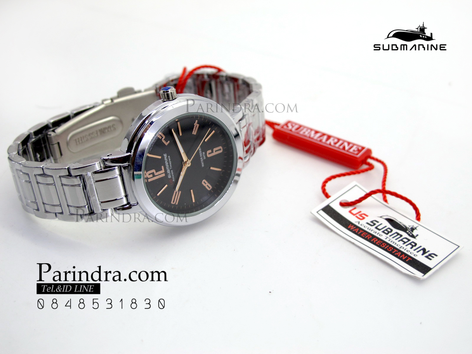 นาฬิกา US submarine รุ่น J123L สายสแตนเลสีเงิน หน้าปัดสีดำตัวเลขสีPink gold