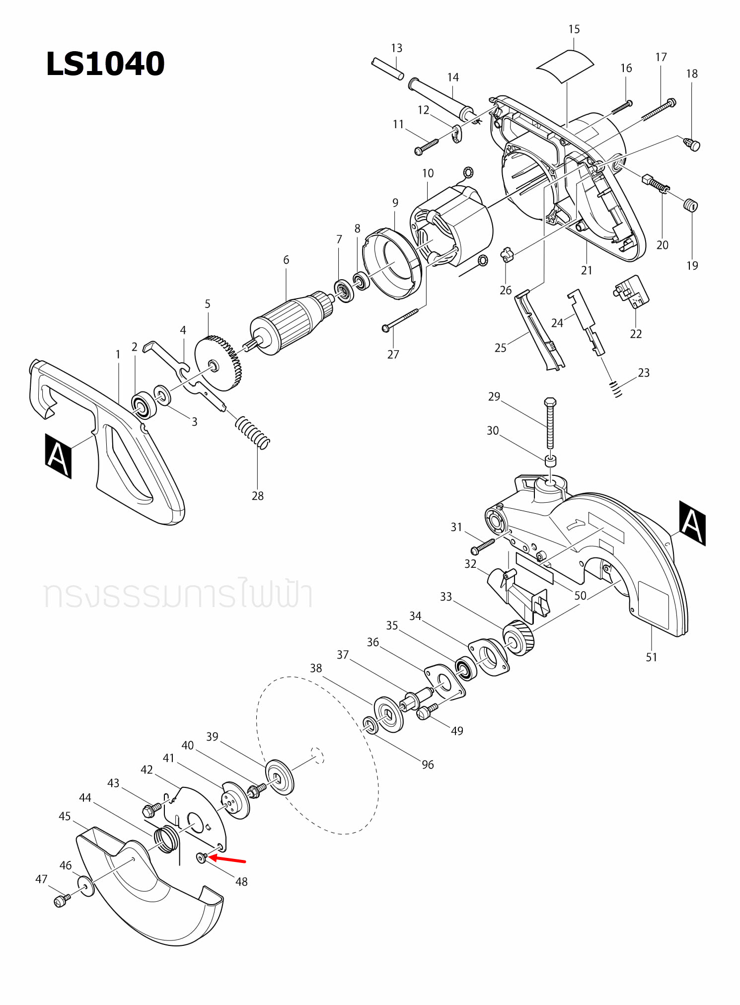 HEX SOCKET HEAD BOLT M6 แท่นตัดองศา Makita มากีต้า LS1040 [#48] Pn.265985-9 (แท้) ##
