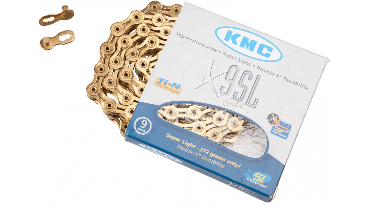 โซ่จักรยาน KMC X9-SL โซ่ 9-speed Chain ,ยาว 116ข้อ พร้อมข้อต่อโซ่แบบปลดเร็ว มีแพ็ค มีสีเงินและสีทอง