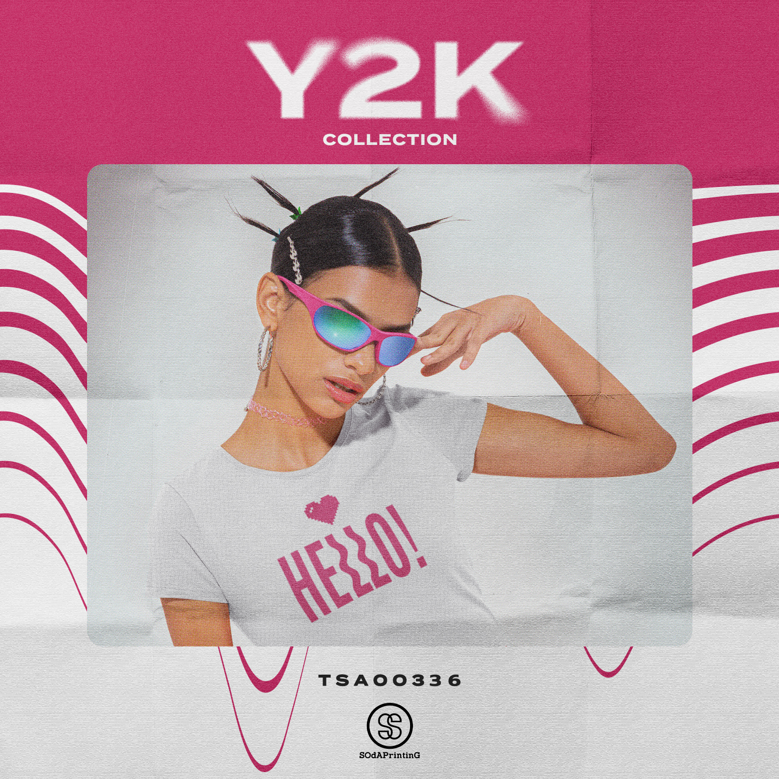 เสื้อยืด พิมพ์ลาย Hello! Y2K Collection สีขาว รหัส TSA00336 #เสื้อ #เสื้อยืด