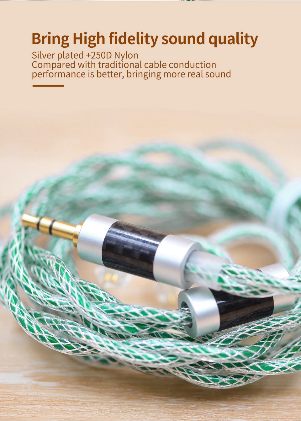 สายหูฟัง KZ NEO VENOM สาย OFC ชุบเงินถักขั้ว KZพินC