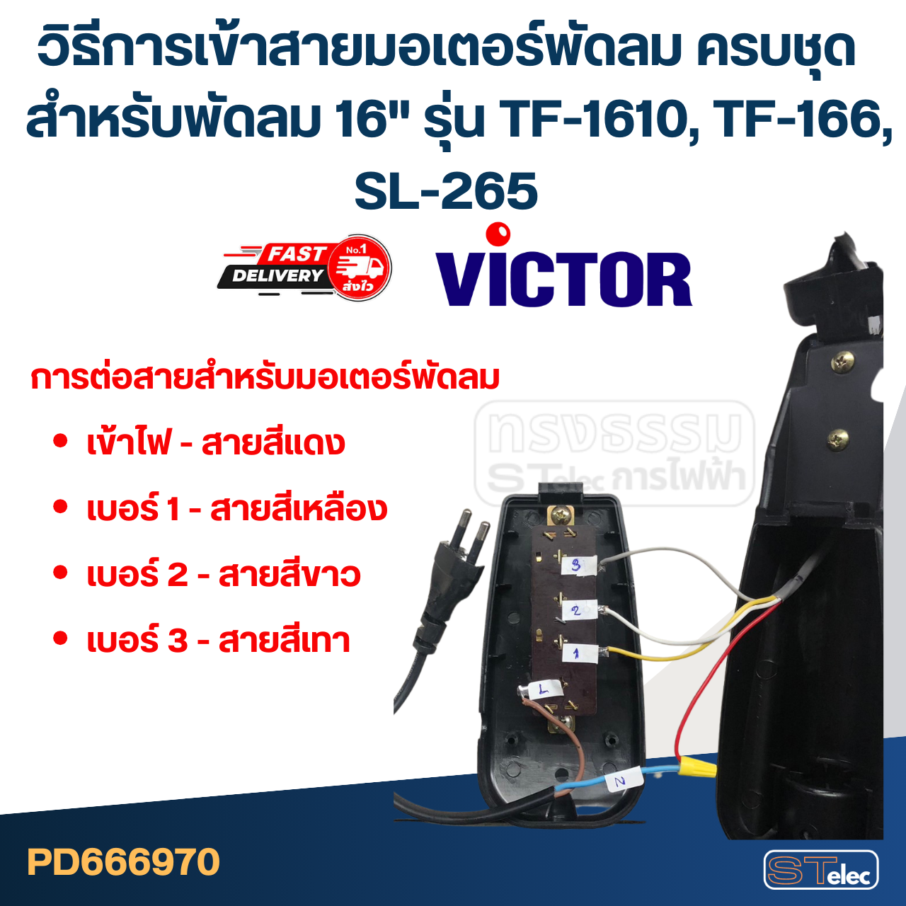 มอเตอร์พัดลม ครบชุด คอยล์หนา 20mm. สำหรับพัดลม 16" รุ่น Victor TF-1610, TF-166, SL-265