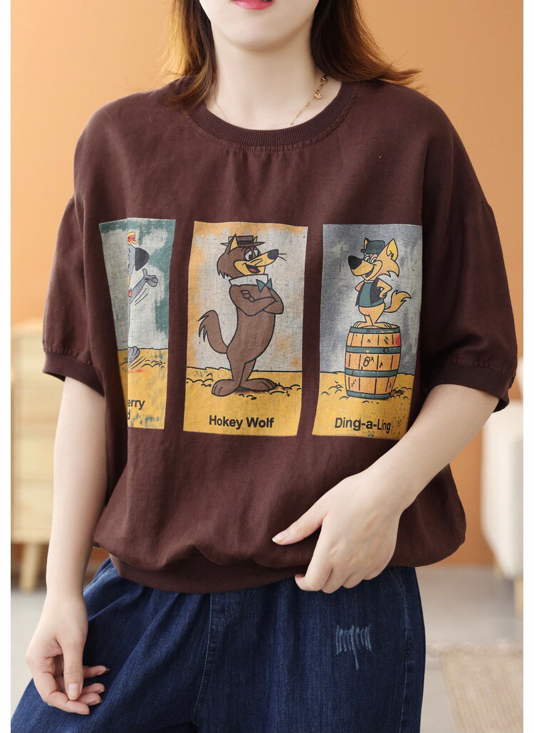เสื้อเอวจั๊มผ้าลินินสกรีนลาย