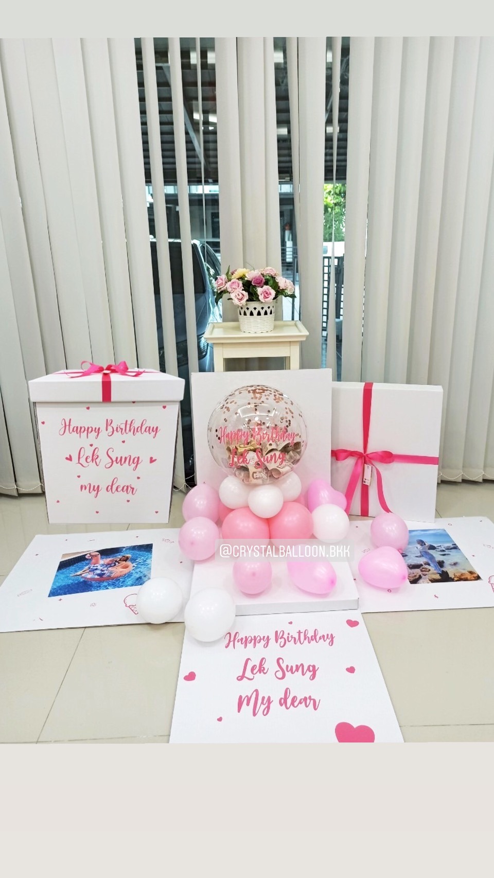 Happy Birthday Surprise Box กล่องเซอร์ไพรส์วันเกิด Bubble ตั้งฐาน สามารถใส่เงินได้ พร้อมตกแต่ง สามารถใส่รูปได้ 2 ใบ สามารถเปลี่ยนสีลูกโป่ง/เปลี่ยนข้อความได้