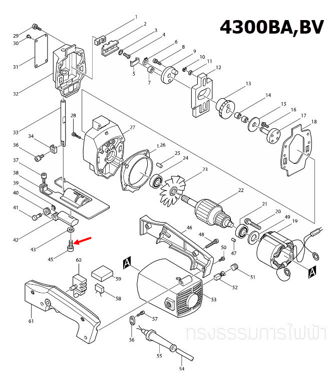 น๊อตยาวM4X20 เลื่อยจิ๊กซอว์ Makita 4300BA, 4300BV [#45] Pn.922136-4 (แท้) ##