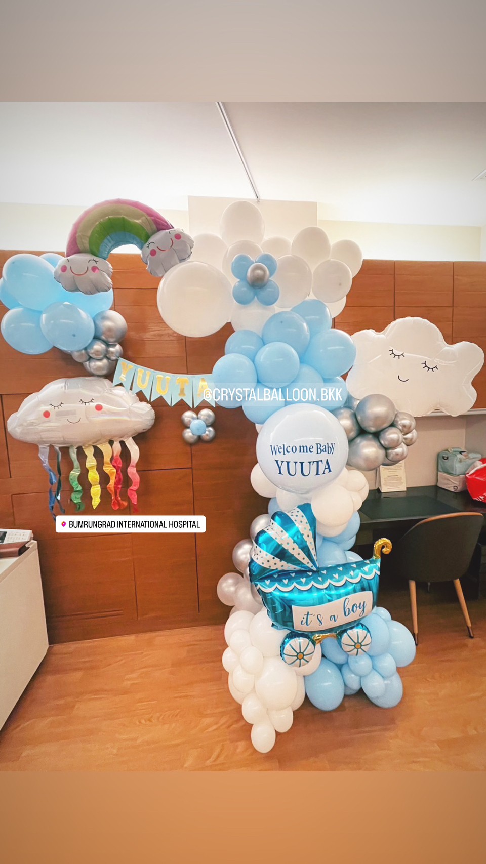 Organic Welcome Baby รูปแบบใหม่ ไม่ซ้ำใคร ขนาด 2x2 พร้อม ป้ายธง พร้อมตกแต่ง ฟอยล์ตกแต่ง สามารถเปลี่ยนสีลูกโป่ง/เปลี่ยนข้อความ/เปลี่ยนฟอยล์ตกแต่งได้