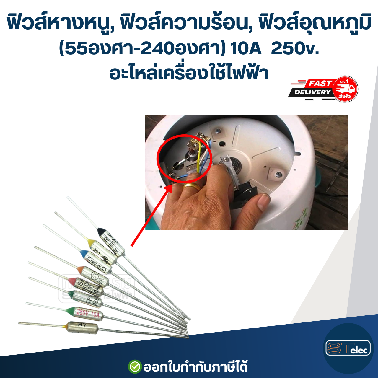 ฟิวส์หางหนู, ฟิวส์ความร้อน, ฟิวส์อุณหภูมิ 10A 250v. (55องศา-300องศา) อะไหล่เครื่องใช้ไฟฟ้า