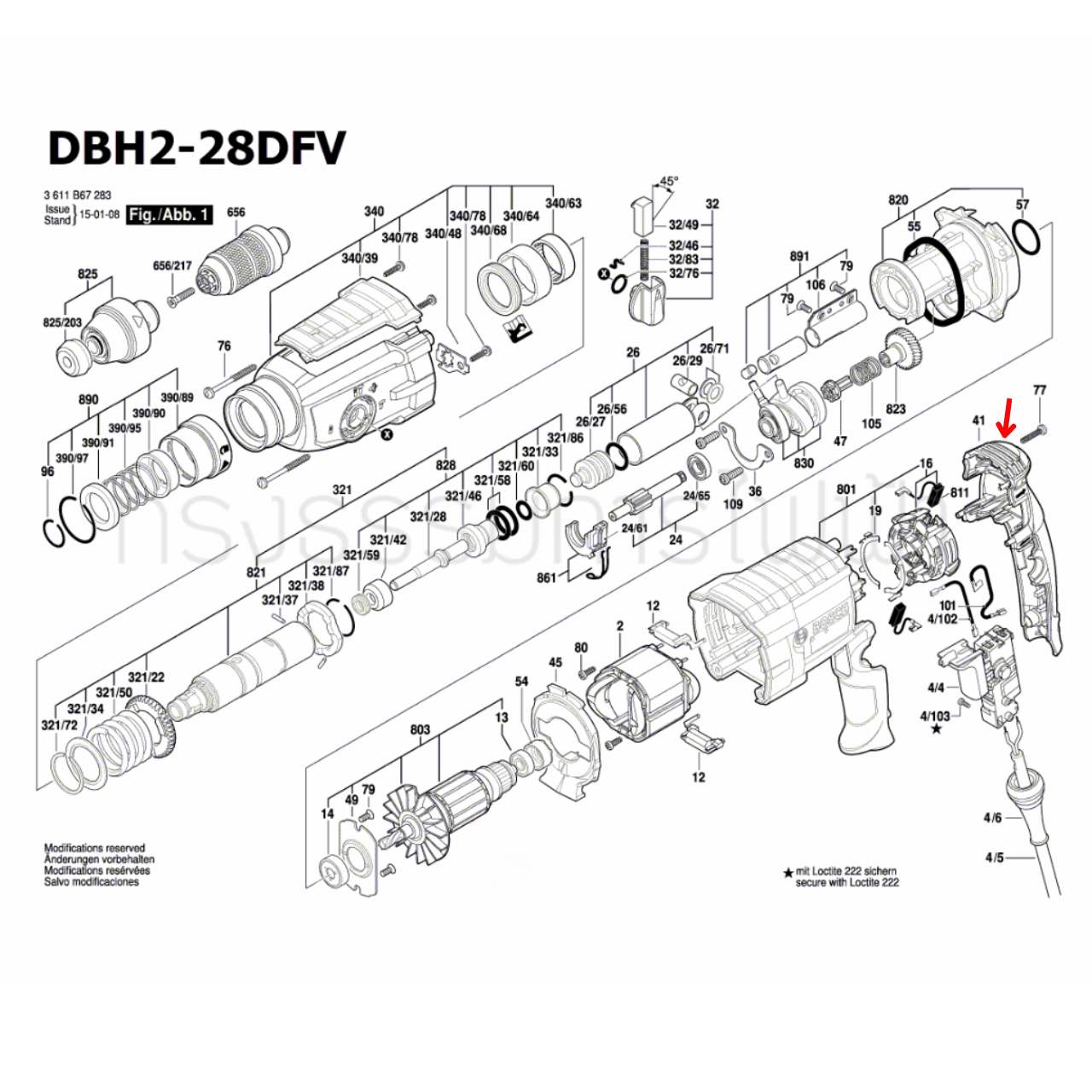 เสื้อ สว่านโรตารี่ Bosch-บอช GBH 2-28 DFV [#41] Pn.1615500428 (แท้) ##