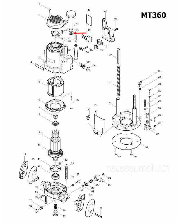 NYLON NUT M10 เราท์เตอร์ Maktec มาคเทค, Makita มากีต้า MT360, MT362, M3600, M3600B [#43] Pn.418484-2 (แท้) ##