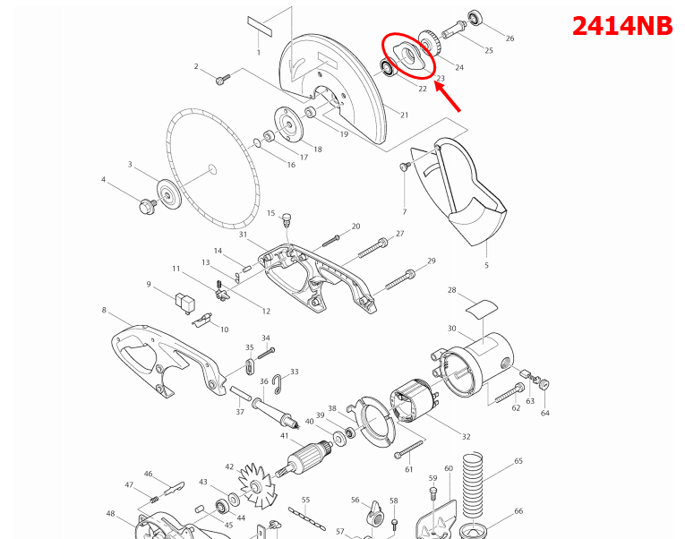 ฝาปิดลูกปืน MT243 [#19], 2414NB, 2414B [#23] แท่นตัด Maktec-มาคเทค, Makita Pn.316527-3 (แท้) ##