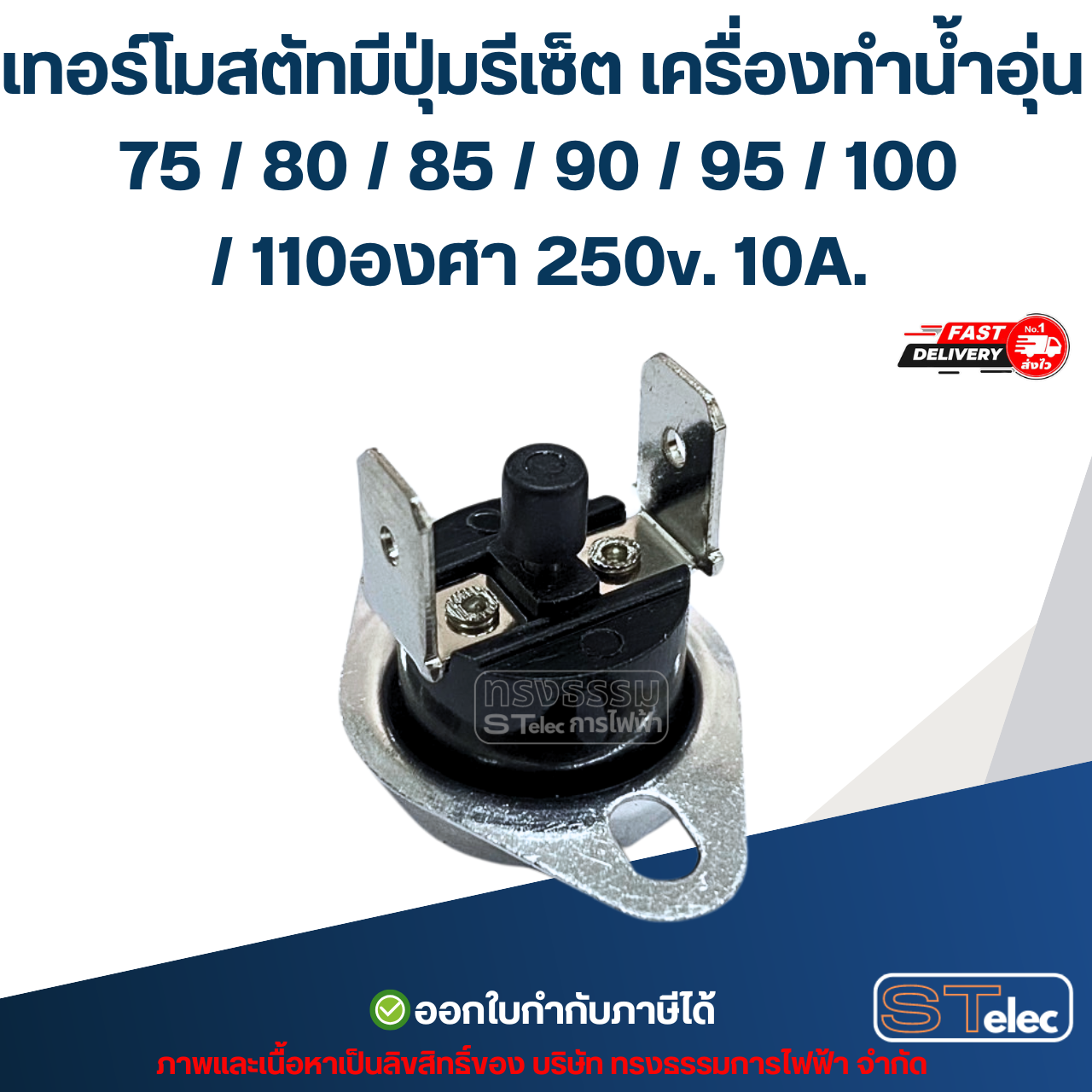 เทอร์โมสตัทมีปุ่มรีเซ็ต เครื่องทำน้ำอุ่น 75 / 80 / 85 / 90 / 95 / 100 / 110องศา 250v. 10A. อะไหล่เครื่องทำน้ำอุ่น