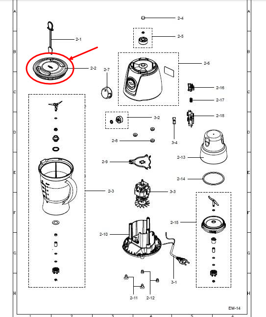 ฝาปิดโถเครื่องปั่น ชาร์ป (SHARP) รุ่น EM-14, EM-ICE, EM-ICE2 Pn.9K210W (แท้)