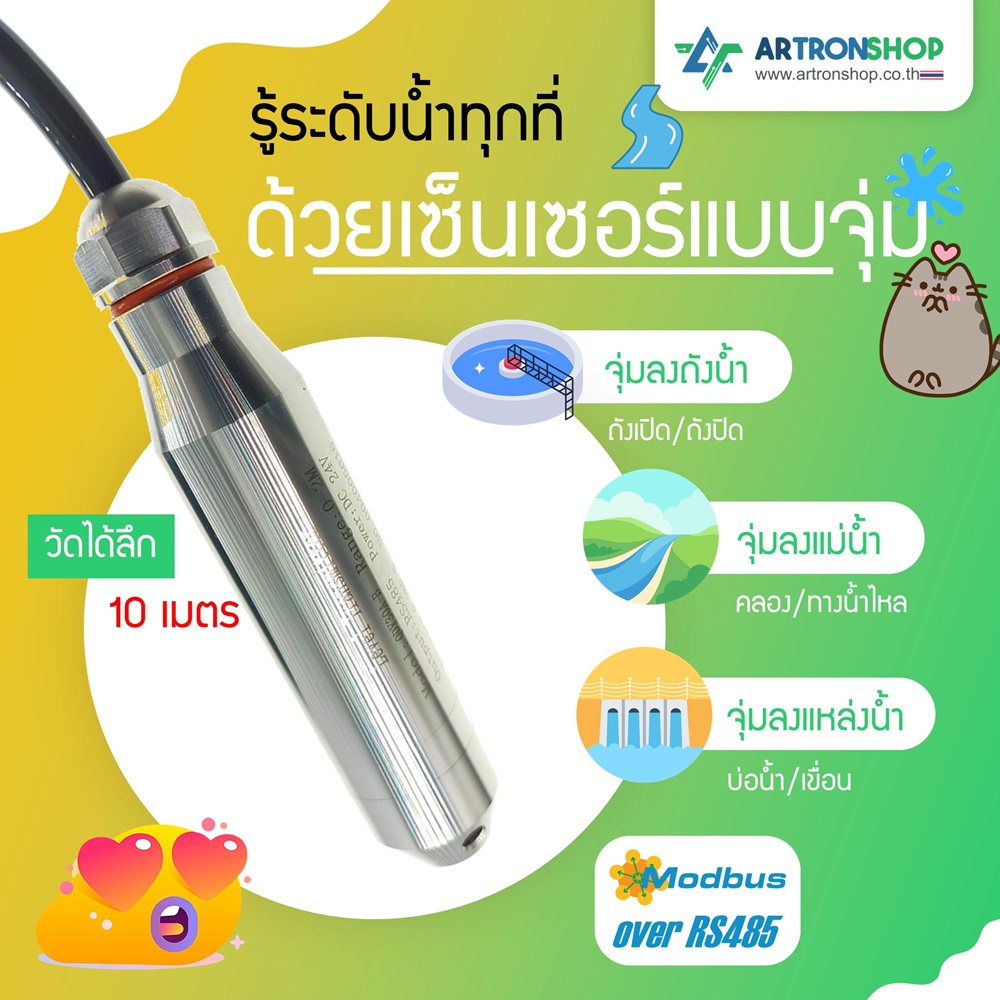 เซ็นเซอร์วัดระดับน้ำแบบจุ่ม 10 เมตร Modbus RS487 Submersible Water Level Sensor