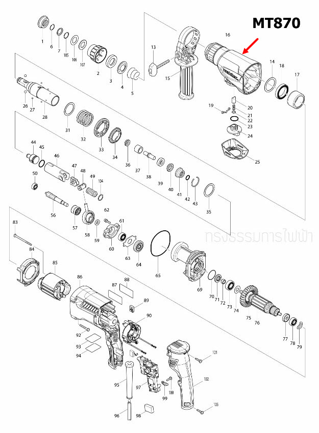GEAR HOUSING COMPLETE สว่านโรตารี่ Maktec มาคเทค MT870, M8701, M8701B [#16] Pn.141070-1 (แท้) ##