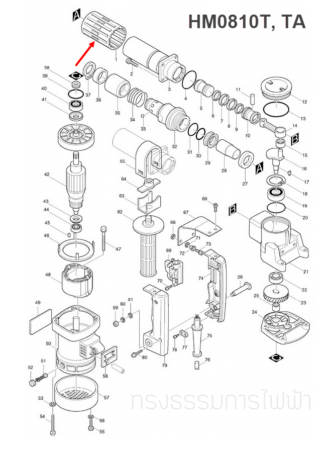 ปลอก สกัดไฟฟ้า Makita-มากีต้า HM0810 [#1], HM0810T, TA [#1] Pn.421541-7 (แท้)+(*)