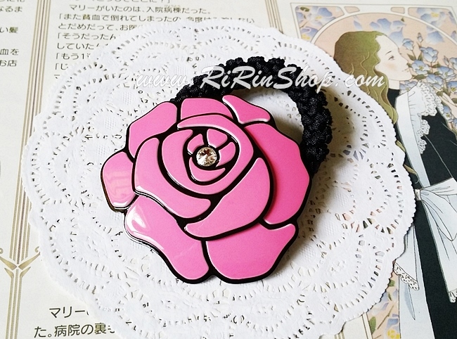 Aznavour ยางรัดผมเซลลูโลสดอกกุหลาบแต่งคริสตัล Swarovski ( Hot Pink )