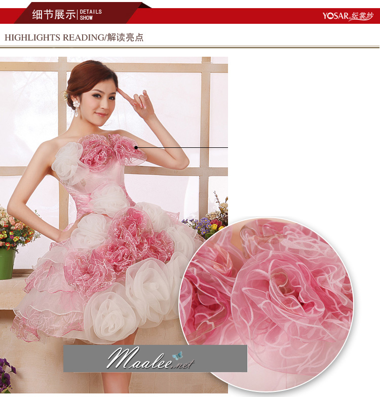 พร้อมเช่า ชุดแฟนซี เช่า 500 ชุดราตรีสั้น เกาะอก สีกุหลาบแต่งดอกไม้สามมิติ พองฟูน่ารักมาก