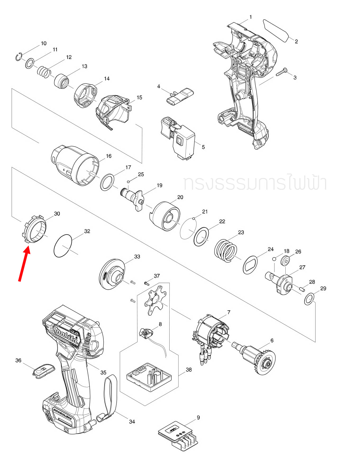 เกียร์ตัวใน สว่านไร้สาย Makita มากีต้า TD111D [#30] Pn.227316-0 (แท้) ##