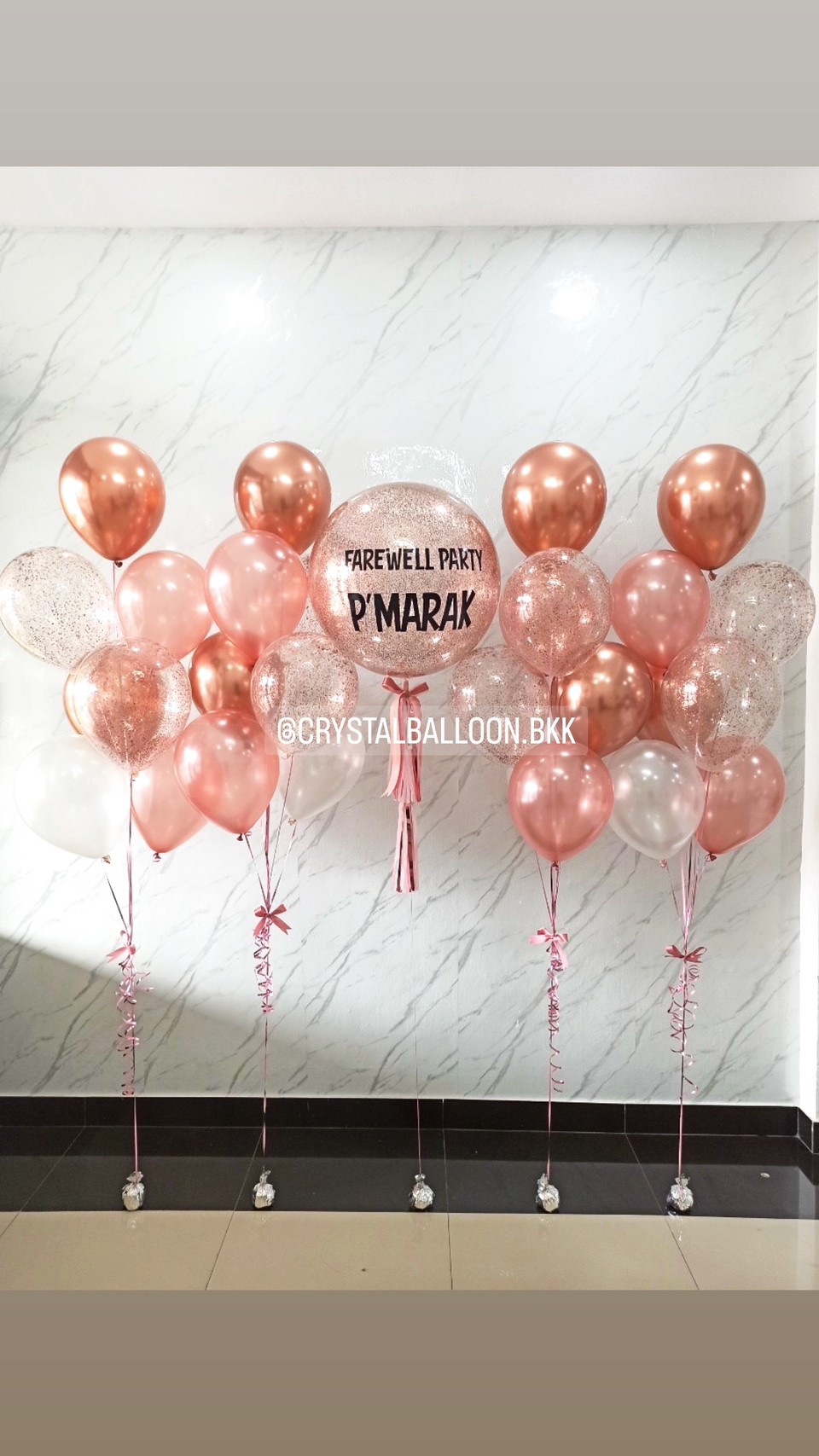 ลูกโป่ง อำลา Bubble ขนาด 24" Theme สีโรสโกล พร้อมตกแต่ง ช่อลูกโป่ง ช่อ 7 ลูก 2 ช่อ,ลูกโป่งใส ใส่กลิตเตอร์ สามารถเปลี่ยนสีลูกโป่ง/เปลี่ยนข้อความ/เปลี่ยนขนาดได้