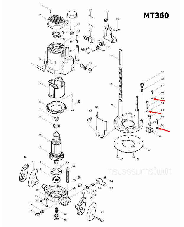 น็อตล็อคปลาย (HEX. NUT M5) เราท์เตอร์ Maktec MT360, MT362, MT410, MT583, MT650 Pn.252175-3 (แท้) ##(*)