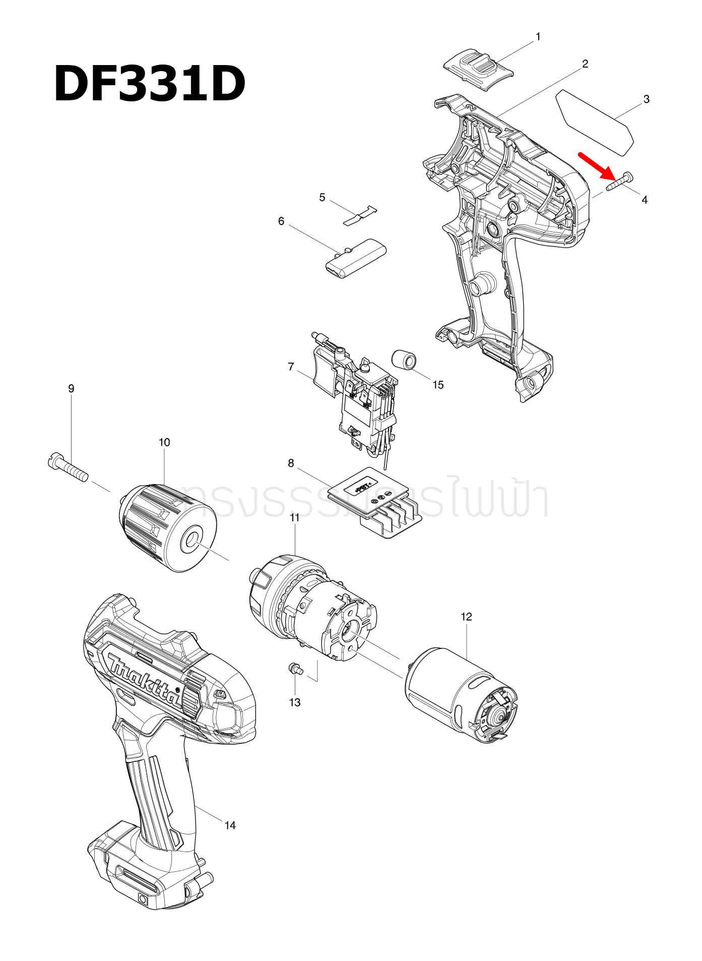 TAPPING SCREW 3X16 สว่านไขควงกระแทกไร้สาย มากีต้า Makita TM30D, DF032D, BTM40, DTM40, BTM50, DTM50, DTD153, DTD154, DDF484 Pn.266429-2 (แท้) ##