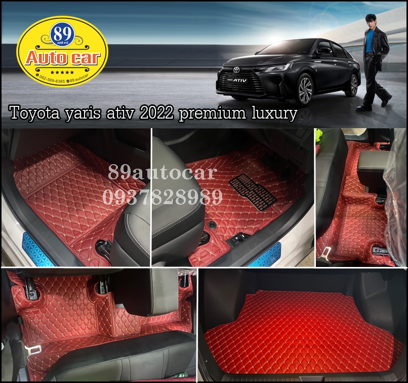 พรมปูพื้นรถยนต์ All New Toyota Yaris Altiv 2022-2023 ปูพรมหกดี สีแดงไวน์ + ท้ายเก็บของ