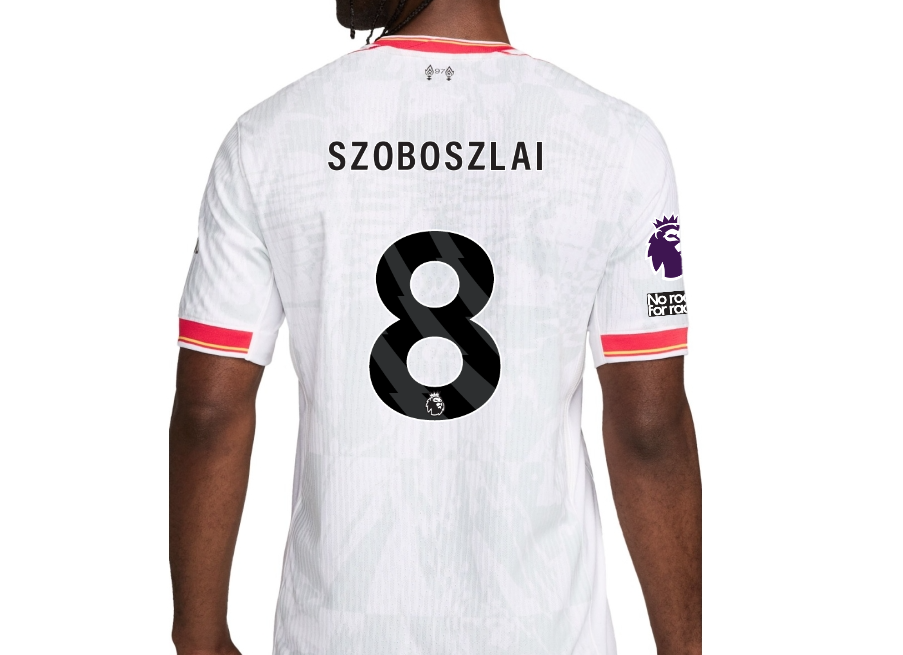 เสื้อลิเวอร์พูล 2024 2025 ชุดที่3 เวอร์ชั่นนักเตะ SZOBOSZLAI 8 อาร์มพรีเมียร์ลีก+No Room For Racism ของแท้