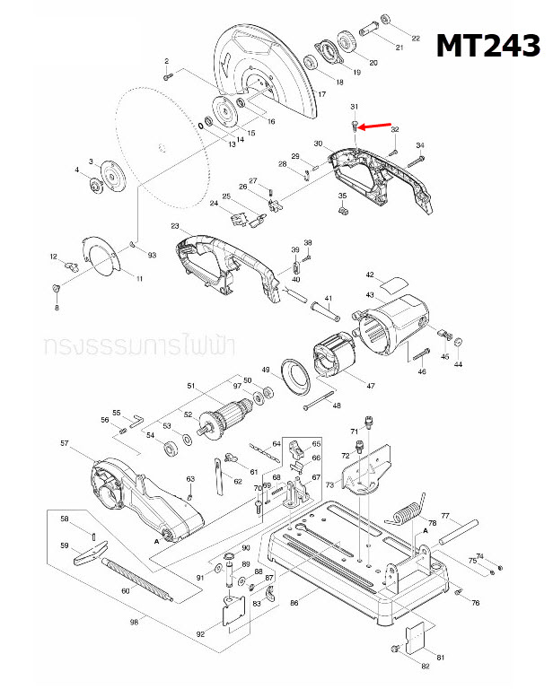 ปุ่มกดล็อคสวิทช์ Maktec MT240, MT241, MT243, M2401 (#31) Pn.418138-1 (แท้) #B12 (**)