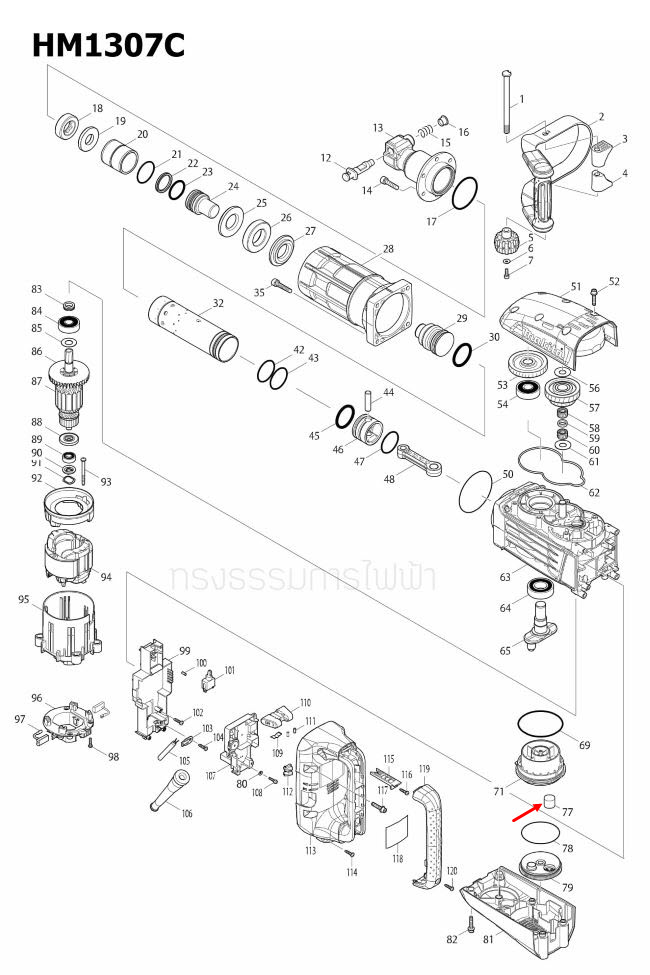 FILTER สกัดไฟฟ้า Makita มากีต้า HR3530 [#45], HM1307C [#77] Pn.443127-7 (แท้) ##