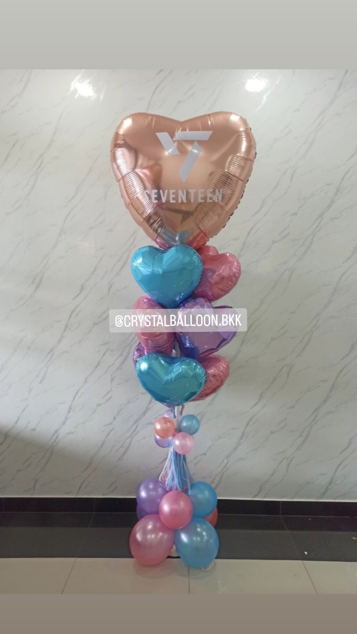 เสาลูกโป่ง Valentine เสาช่อลูกโป่งฟอยล์หัวใจ ขนาด 40" Theme ฟ้า-ชมพู-ม่วง ช่อ 10 ลูก 1 เสา พร้อมตกแต่ง สามารถเปลี่ยนสีลูกโป่ง/เปลี่ยนข้อความ/เปลี่ยนสี-ฟอยล์ตกแต่งได้