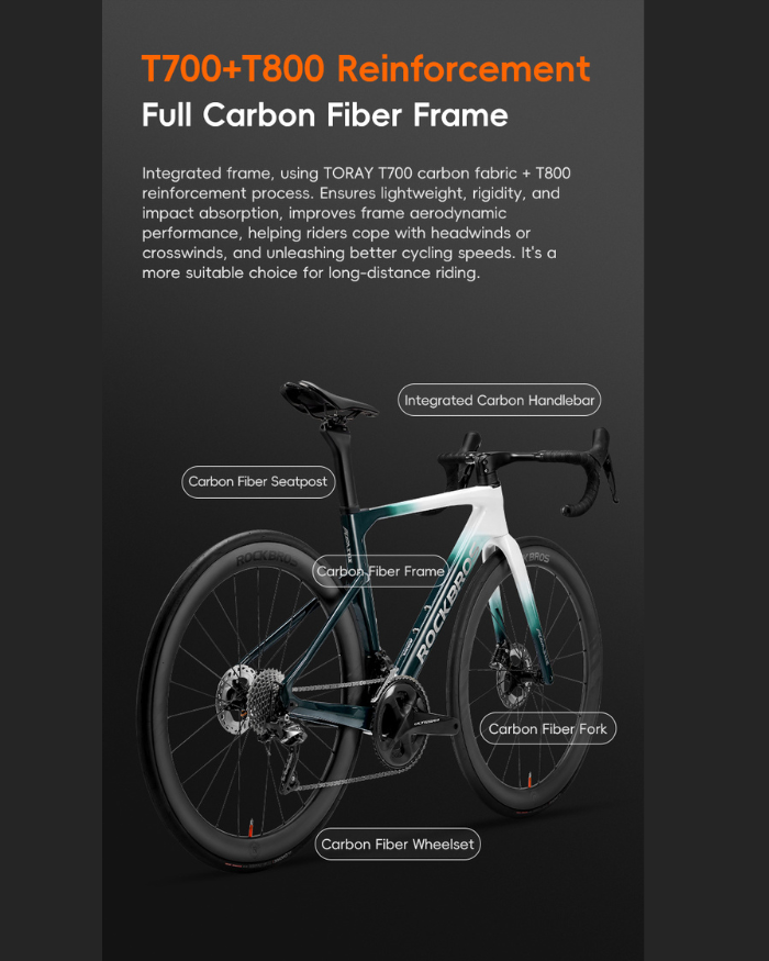 จักรยานเสือหมอบคาร์บอน ROCKBROS PEGASUS R7120 | เกียร์ Shimano 105 2×12 | ดิสก์เบรกไฮดรอลิก | น้ำหนัก 8.1 กก.